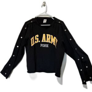 Vintage Womens Pink Black Crew Neck Sweatshirt Cropped  with Gold U.S. ARMY